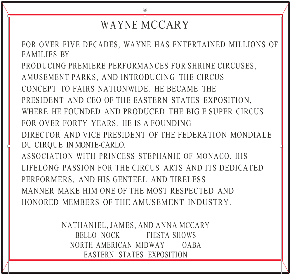 Wayne McCary Circus Ring Of Fame Foundation inductee